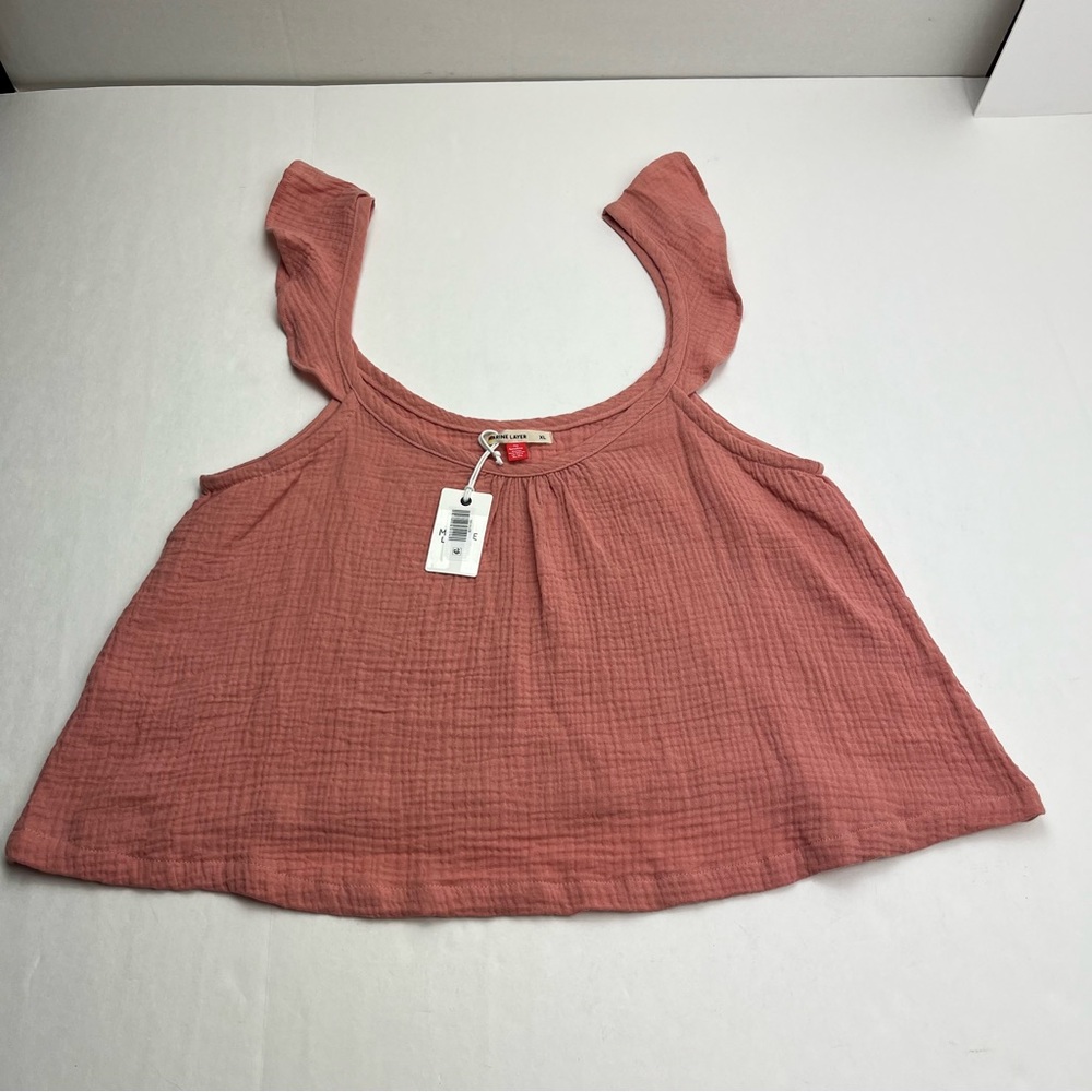Marine Layer Jude Flutter Sleeve Cotton Tank Rosette Pink Womens Size‎ XL NEW - Picture 2 of 11